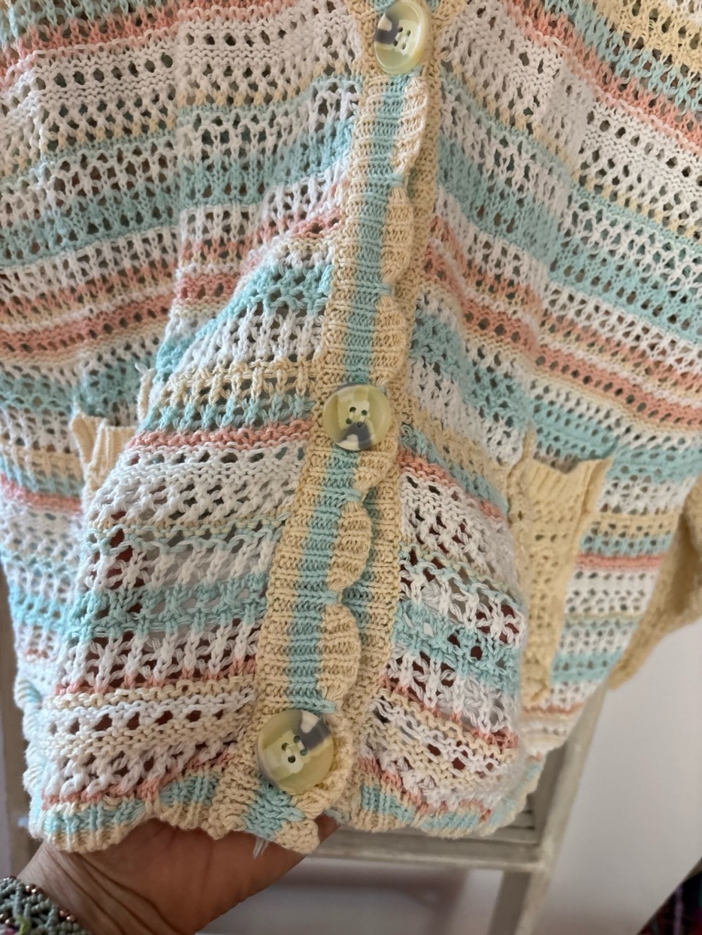 Women’s L crochet summer Cardigan boutique, beachy, costal grandma, cottagecore - Picture 9 of 16